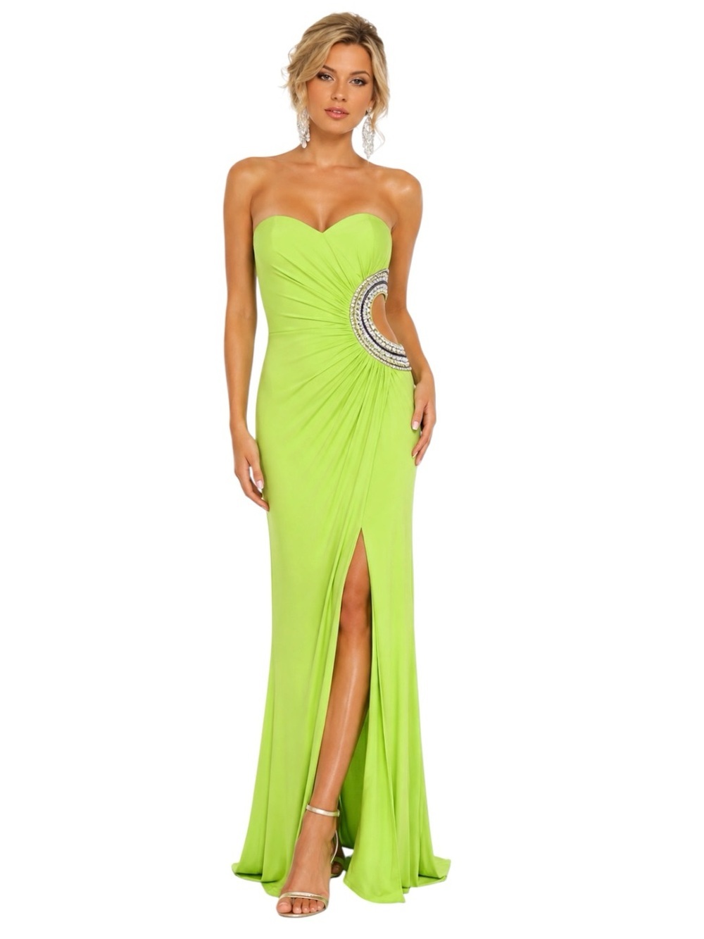 NWT Jasz Dress Strapless Gown Open Side with Rhinestones Bright Green Size 00